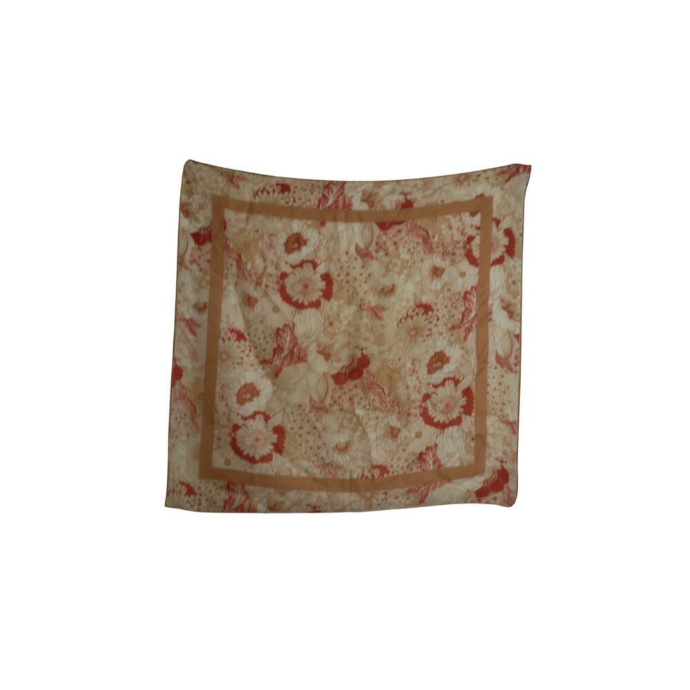 Vintage Cream Silk Scarf Pink Rose Floral Botanical Square Head Scarf 28x28